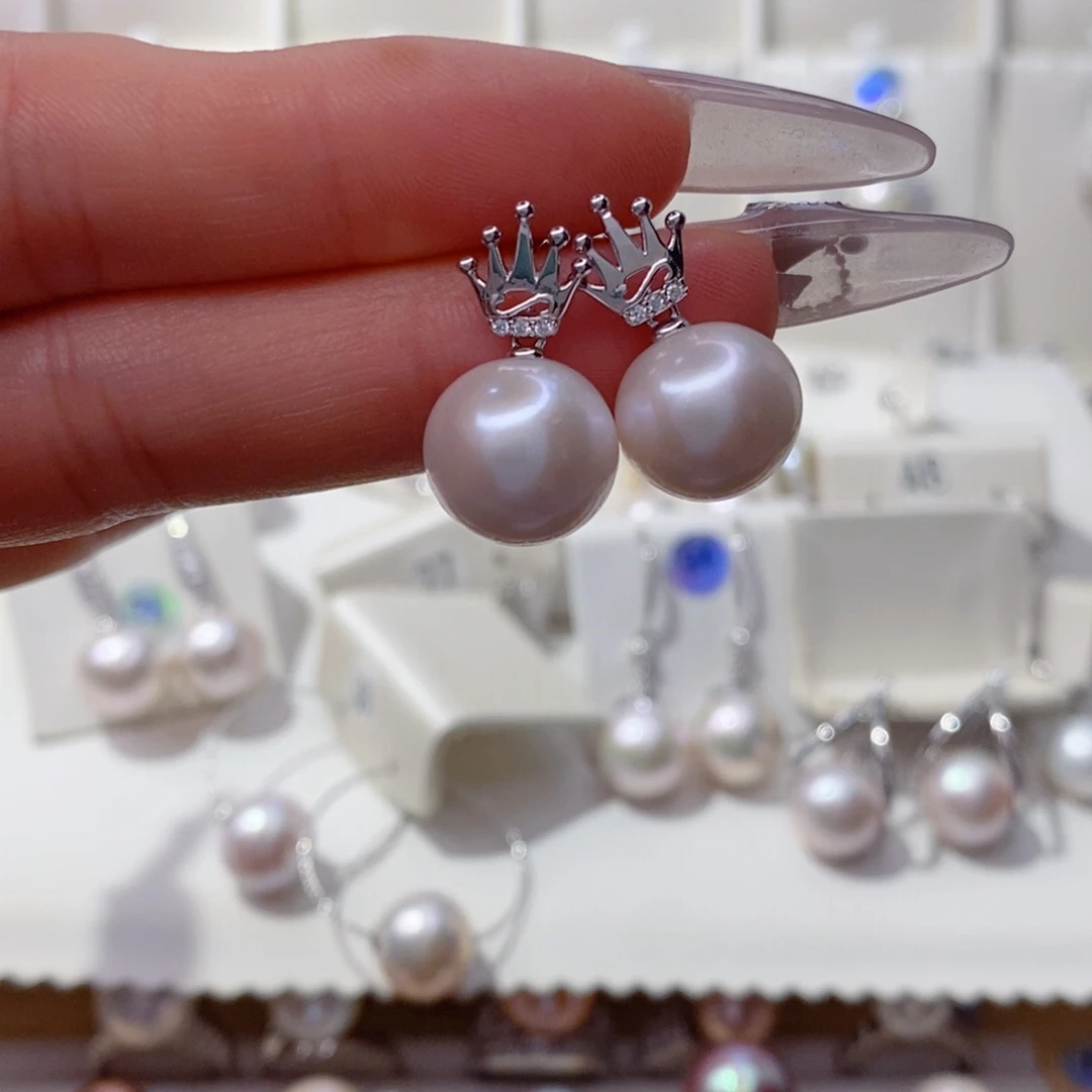 银S925镶嵌淡水珍珠耳饰