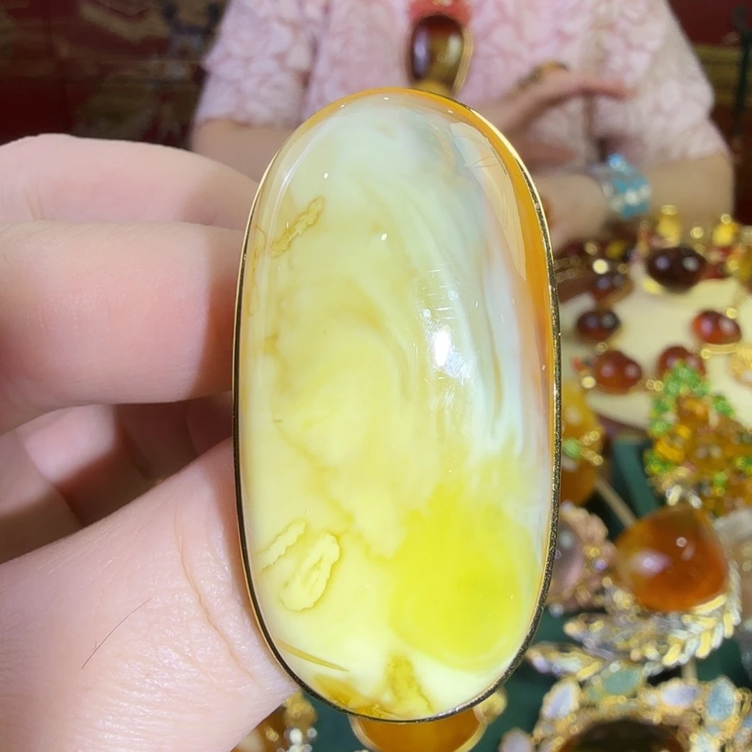 蜜蜡银S925镀金镶嵌戒指