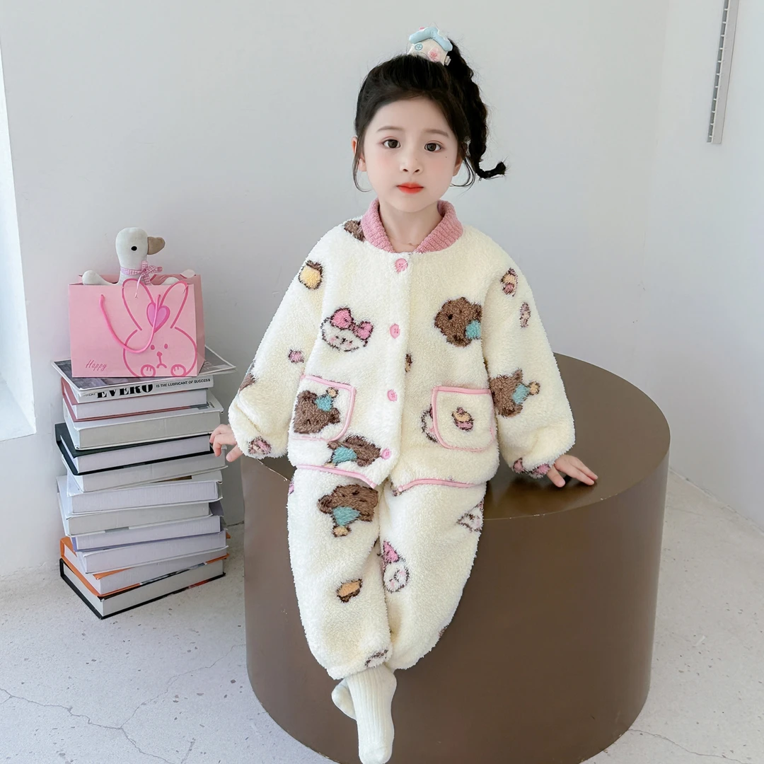 儿童睡衣秋冬季珊瑚绒2025新款宝宝女孩法兰绒冬季女童保暖家居服
