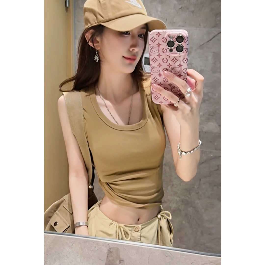 【夏春茶】辣妹修身工字背心夏季高弹宽肩带上衣百搭显瘦外穿吊带