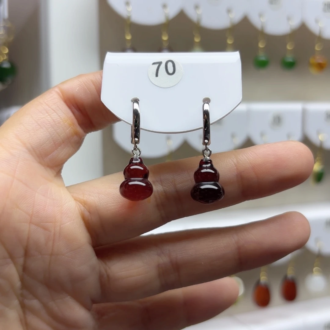 血珀银S925镶嵌耳饰血珀