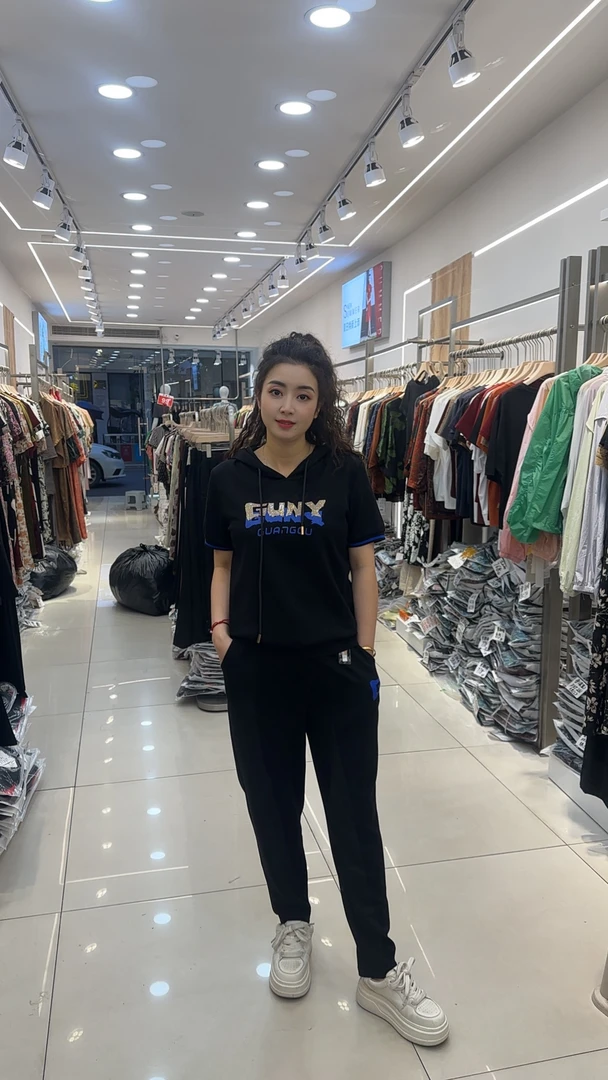 时髦连帽冰凉丝罗马棉短袖T恤女夏宽松百搭运动套装