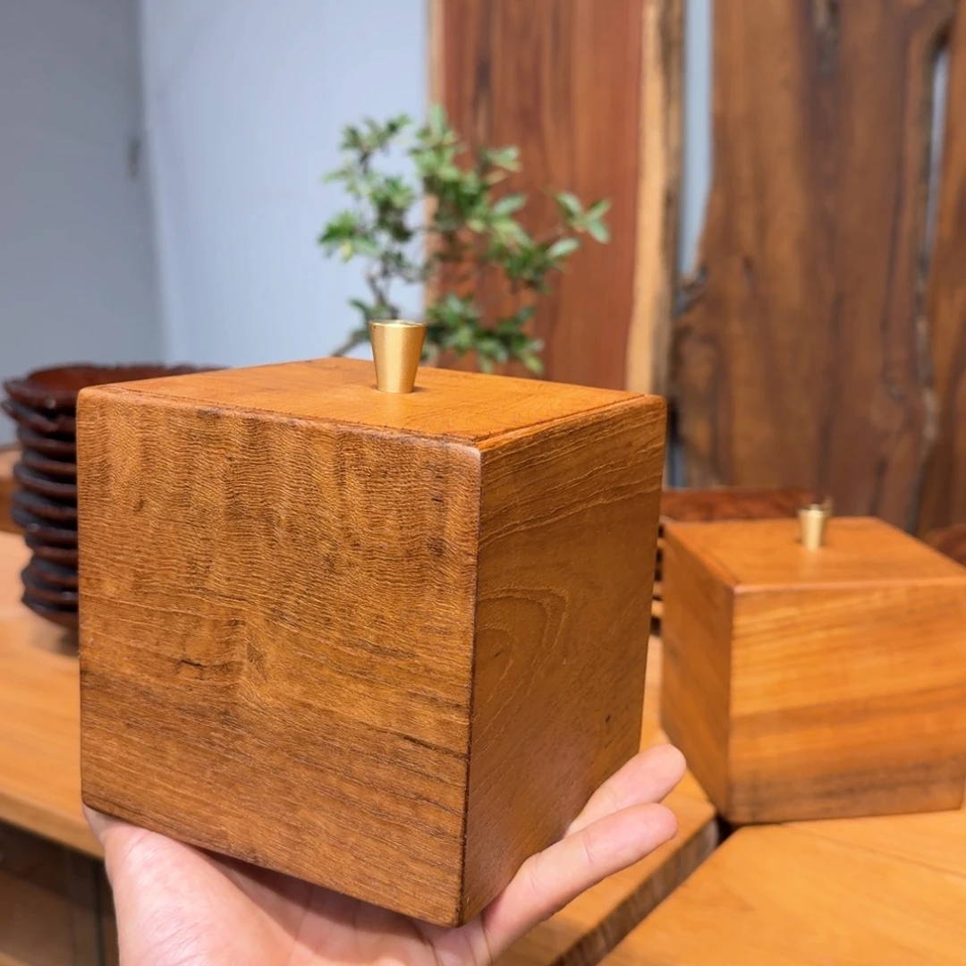 凯***绒质缅甸柚木茶叶盒