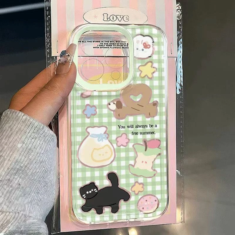 绿格黑猫适用苹果iphone小米15/14/13promax防摔vivo华为oppo手机