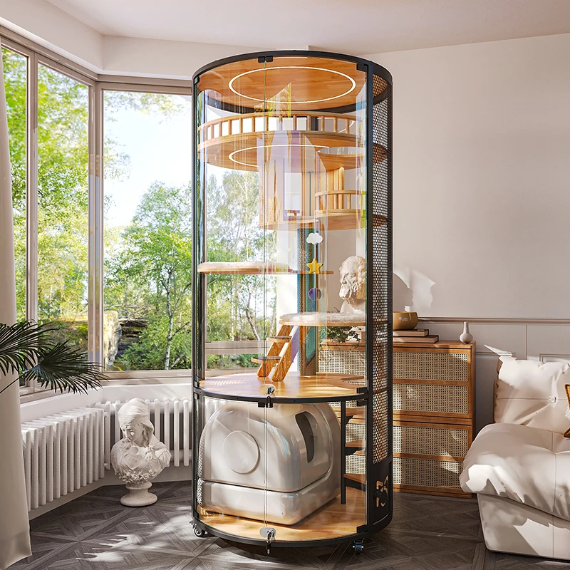 浮空之域猫别墅豪华360全景猫咪笼房屋实木钢玻璃可放智能猫厕所