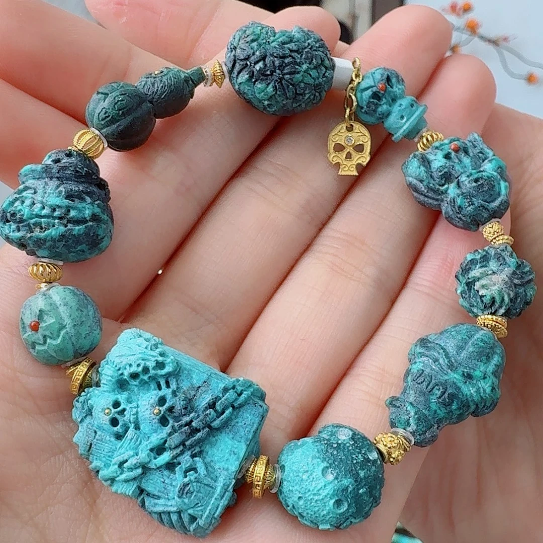 绿松石18K金镶嵌珠宝奇石