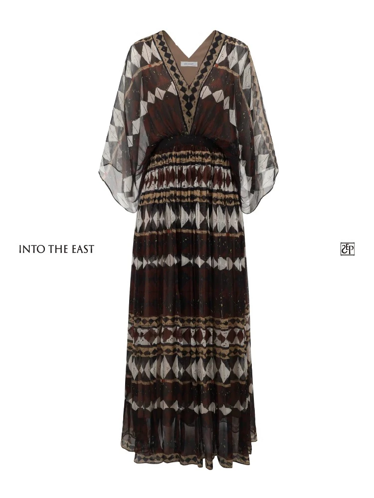 INTO THE EAST 真丝几何V领连衣裙