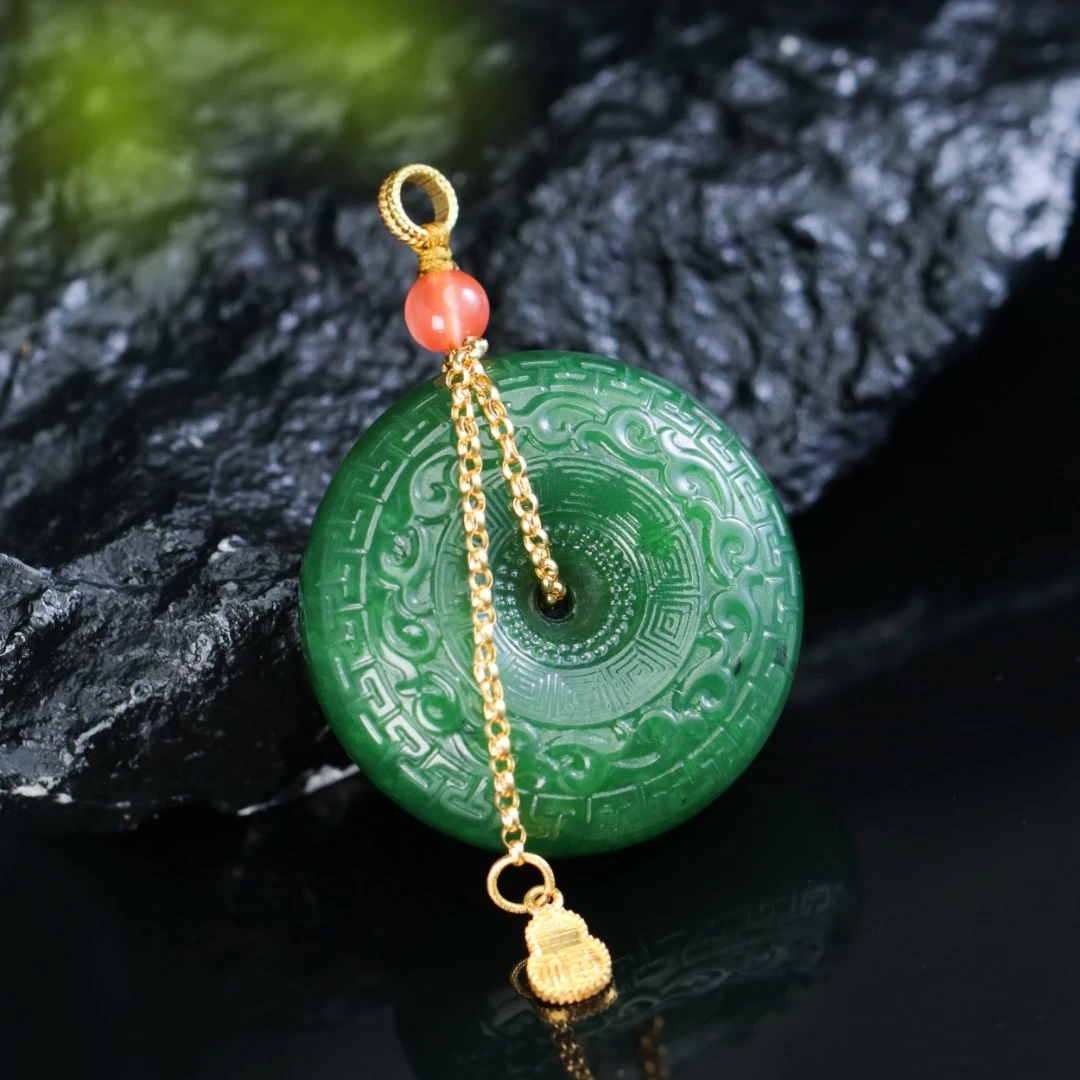 白玉世家福满乾坤/18K金碧玉平安扣吊坠