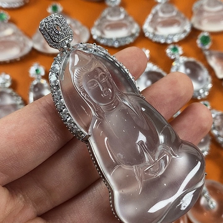 石英质玉银S925镀金镶嵌颈饰