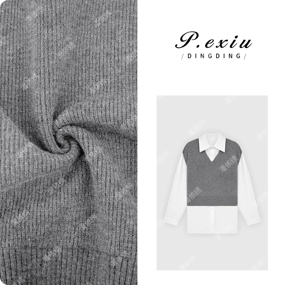 100%棉学院风假两件针织拼接长袖衬衫W-62741