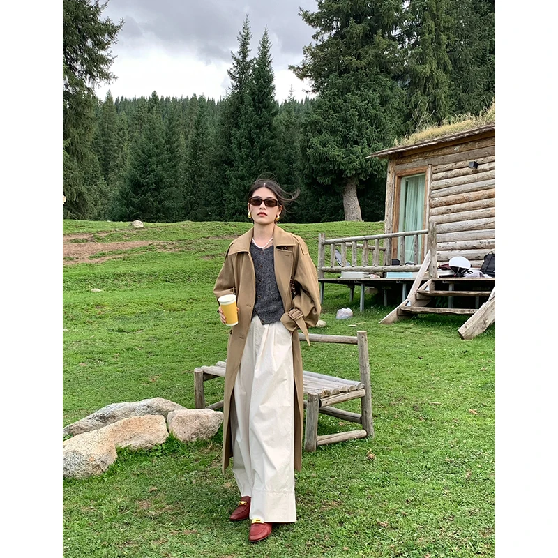 法式复古杏色百搭直筒休闲裤女高腰显瘦阔腿裤07206