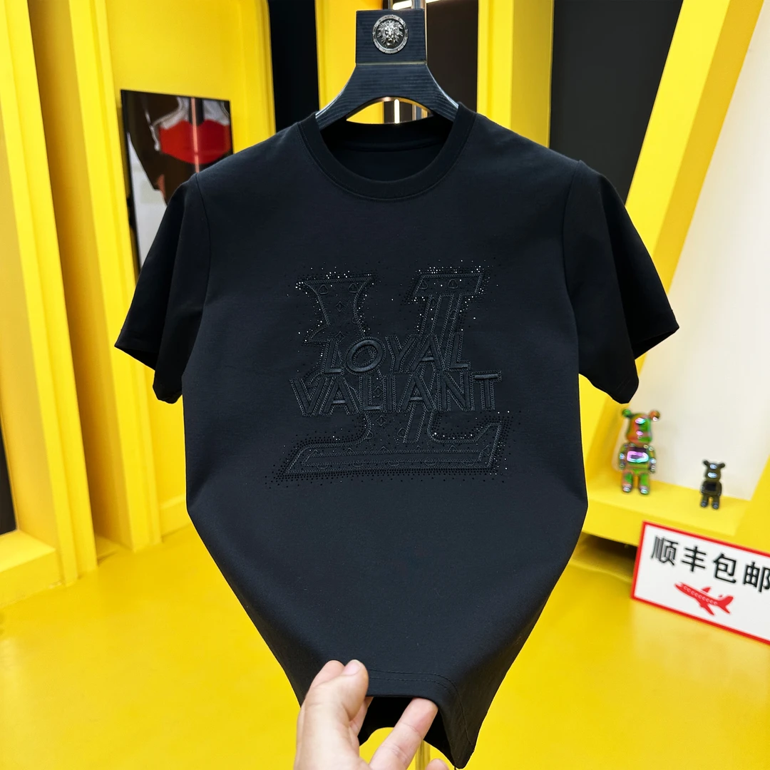 8841#夏季男士轻奢轻奢休闲时尚百搭夏季黑色半袖高奢圆领修身