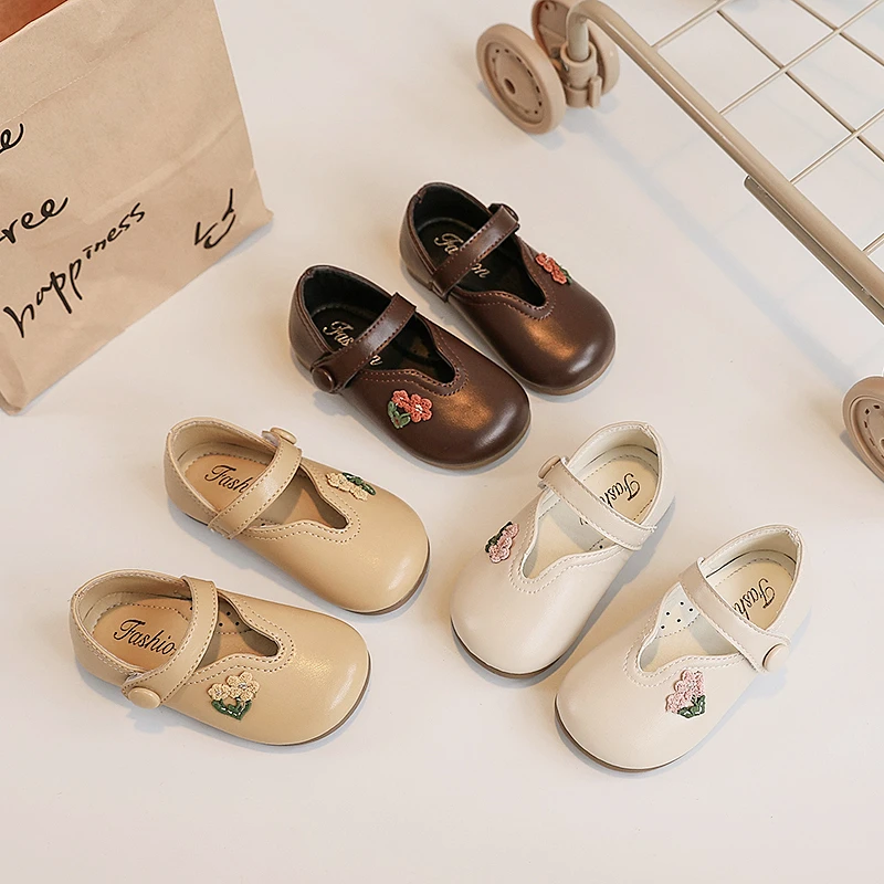 女童鞋子2025春季中小童宝宝小皮鞋软底小女孩公主鞋儿童绣花单鞋