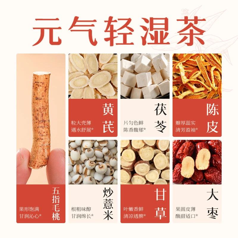【元气+轻湿】黄芪五指毛桃轻湿茶茯苓薏米山药薏湿茶祛潮元气饮