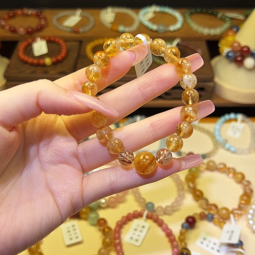 银S925镀金镶嵌水晶手串黄11851