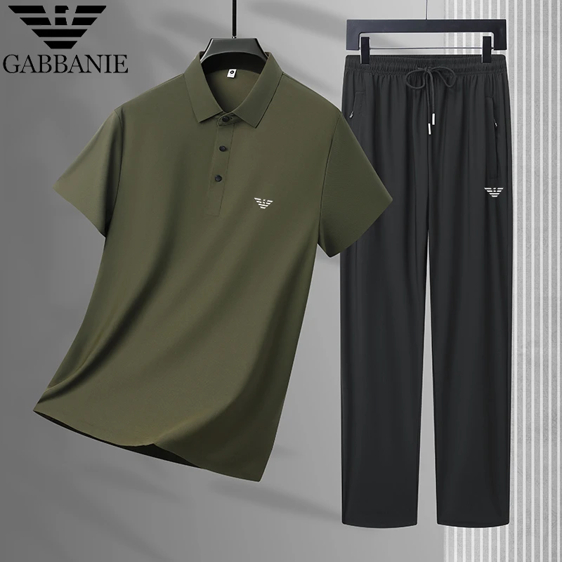 意大利专柜正品男冰丝透气免烫轻奢短袖长裤纯色凉感运动无缝套装