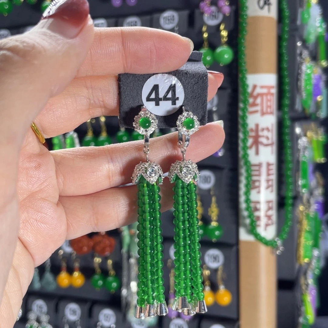 银S925镶嵌翡翠耳饰44