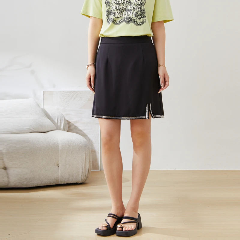 采多宝高端大码女装夏新款轻奢风遮胯显瘦侧开衩小A短裙 EXBQ5137