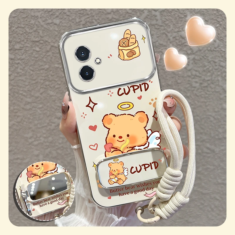 适用oppoa2手机壳a2m大视窗黄油小熊镜子支架硅胶防摔软女款可爱