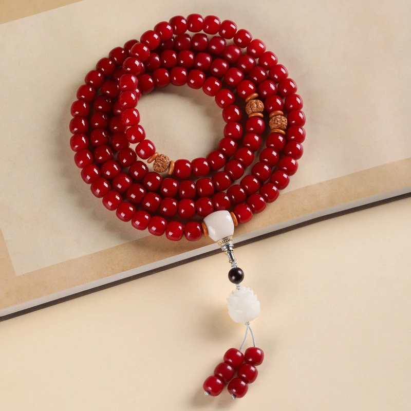 天然菩提根108颗手串念珠朱砂供菩提佛珠念问天佛手款珠