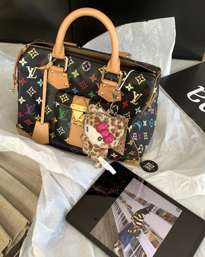 95新 LouisVuitton/路易威登 黑三彩speedy30包 18647619
