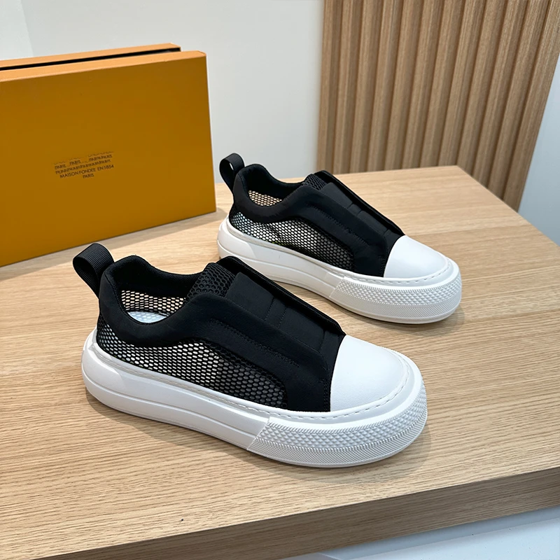 高端轻奢厚底增高网面鞋夏季新款透气百搭一脚蹬懒人鞋时尚潮男鞋