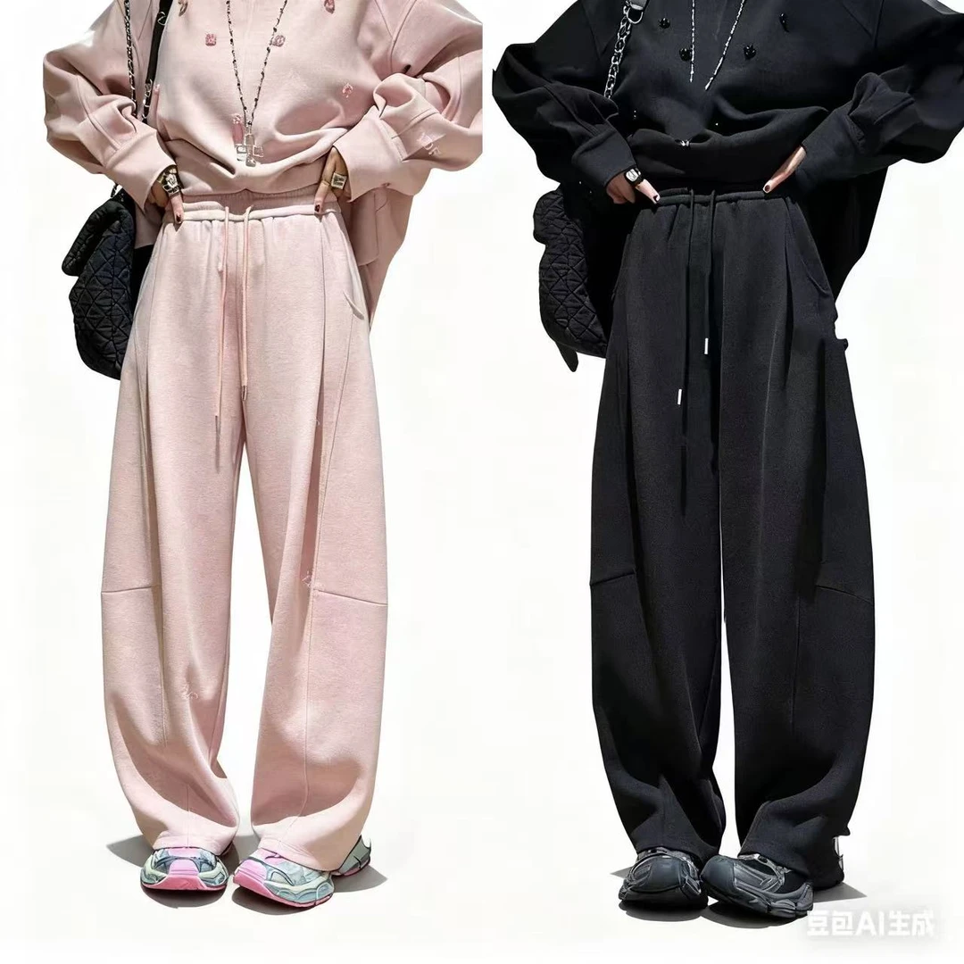 小众【云霞可爱】欧货高品重工显瘦弯刀设计时尚阔腿裤2501183