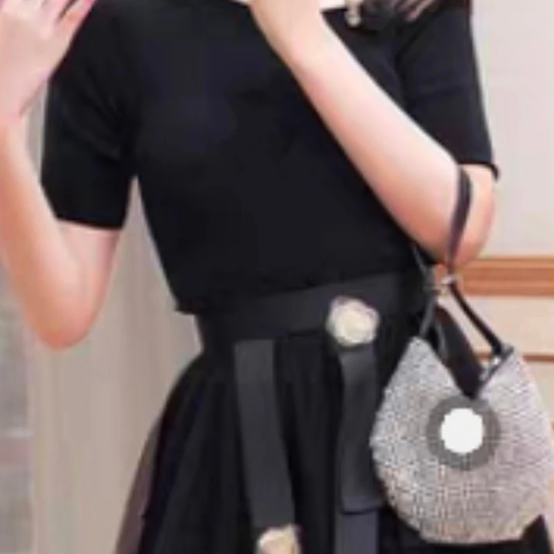 1906-G-1-1-1     穿搭一整套装短袖t恤女网纱半身裙高级感两件套