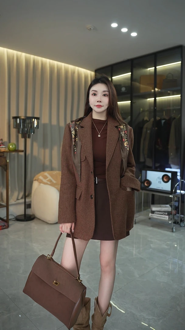 DYT HOME纯色西装时尚秋冬西服复古百搭毛呢轻奢气质女士外套