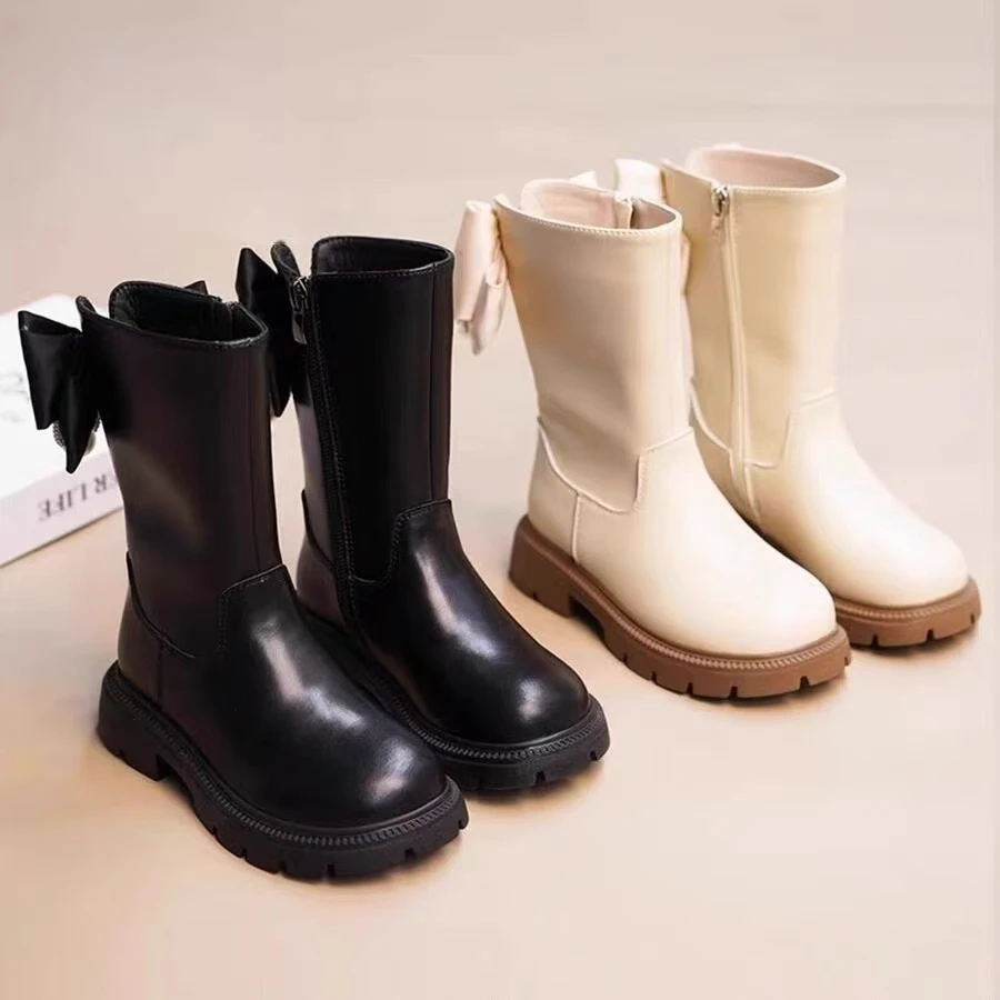 ABC女童长筒马丁靴2025秋冬季儿童时尚加绒保暖公主靴中大童长靴