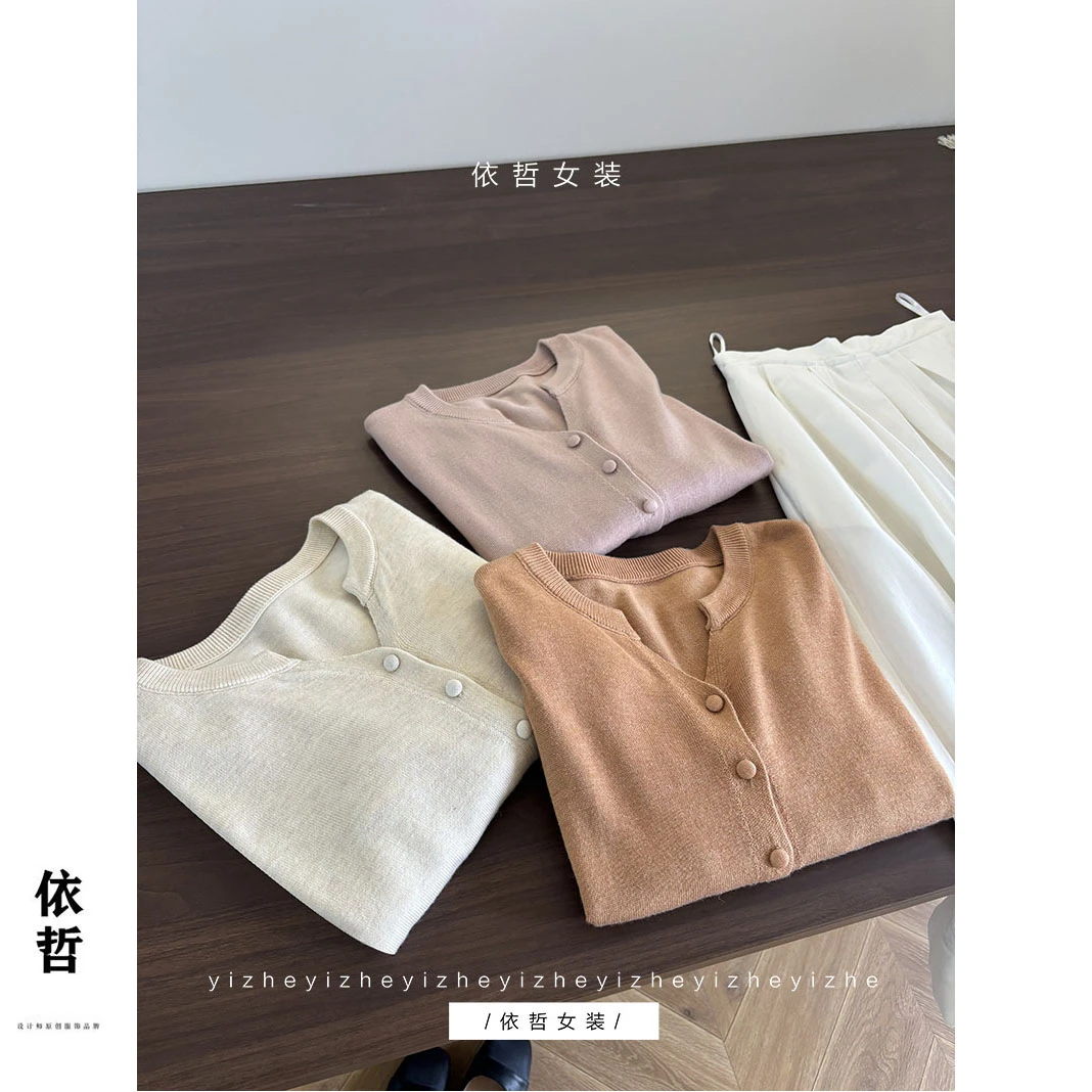 “”羊毛包扣开衫“”气质短款宽松温柔秋冬法式