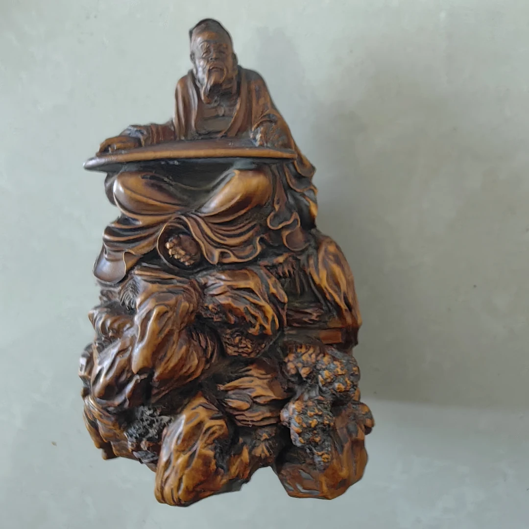 小叶黄杨天师弹琴摆件木雕
