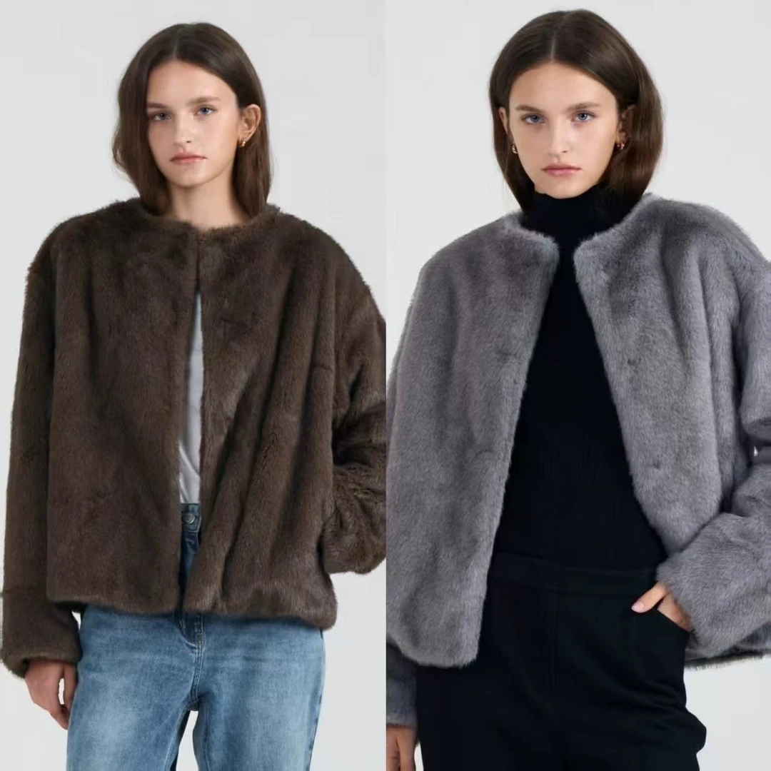 AW251217  Frontrow冬季人造水貂夹棉保暖短款外套