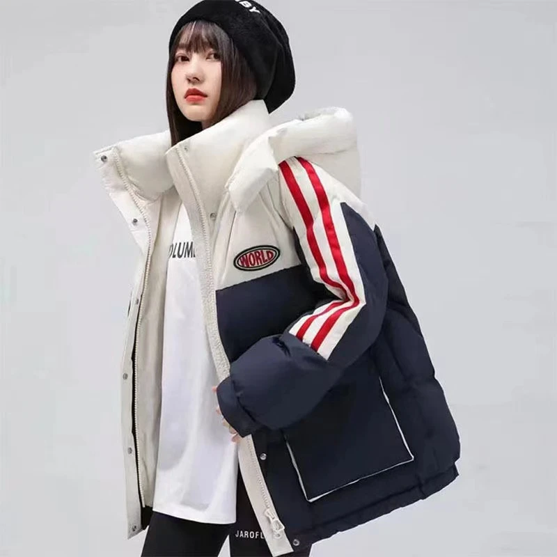 棉服休闲连帽宽松保暖时尚百搭女款潮流加厚冬季设计感拼色棉衣