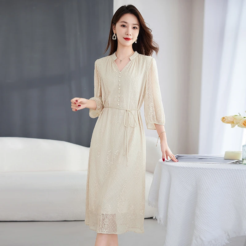 水墨佳人夏季新款宫廷风重工真丝顺纡刺绣连衣裙82599128