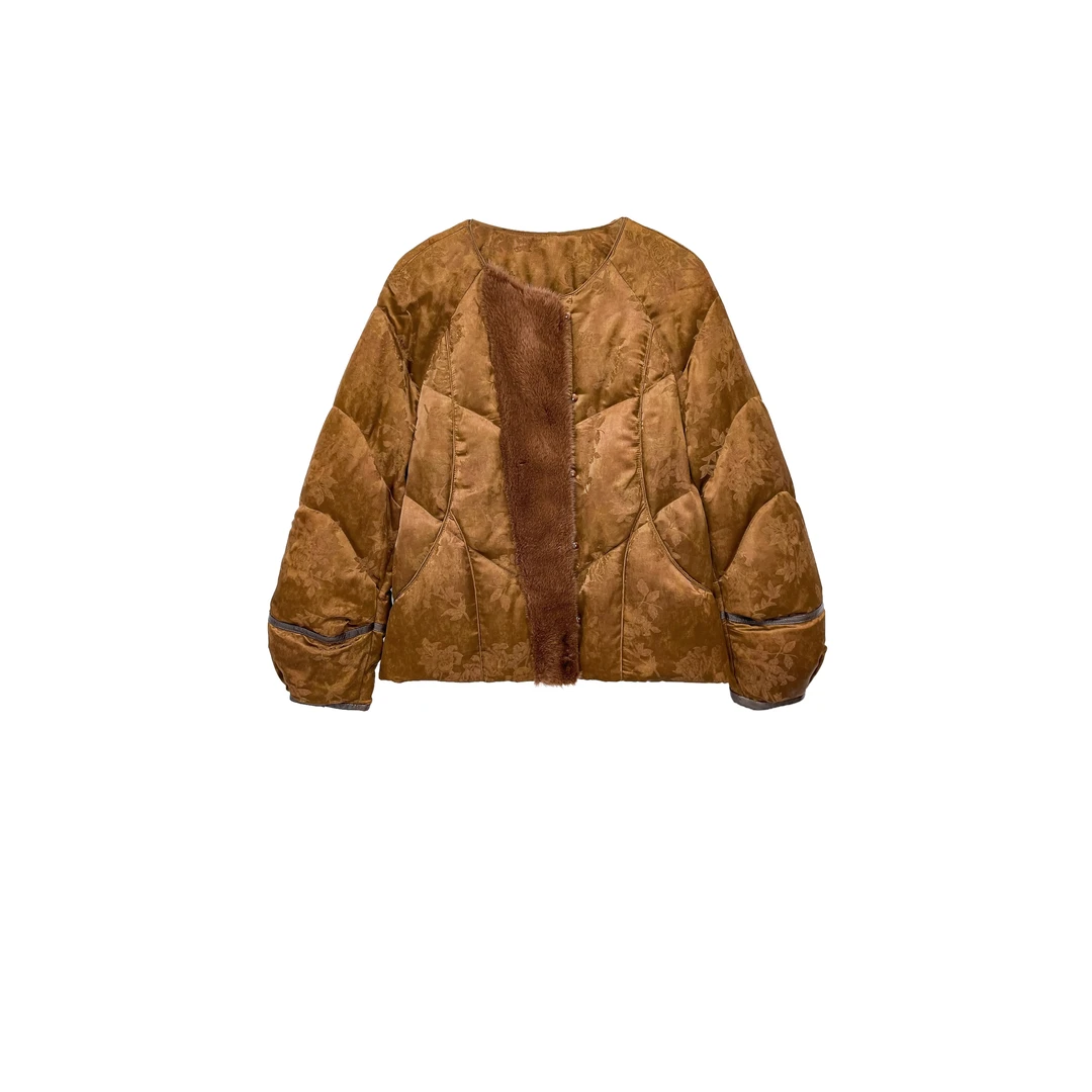 【亚楠本楠】庭花羽绒◆水貂拼接绵羊皮新中式提花鹅绒服外套9132