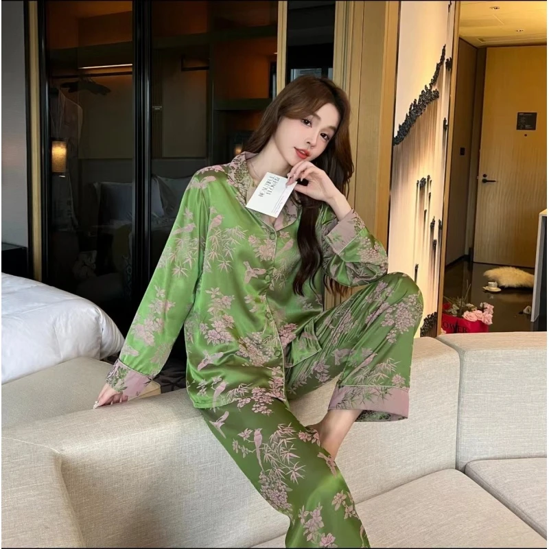 W003【林深翠鸣】春女士精品睡衣家居服中式套装显瘦中国风精品睡衣