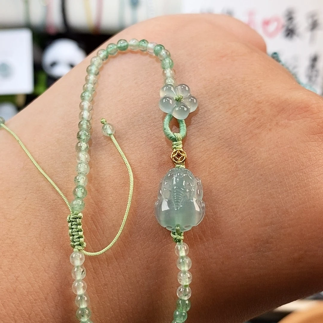 翡翠未镶嵌颈饰貔貅小花手链16可调节
