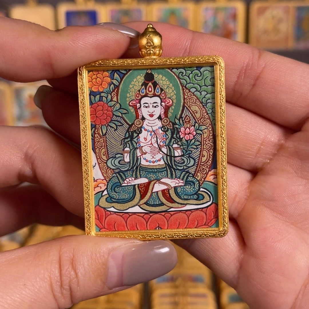 吊坠大势至马守护彩唐满工青海热贡唐卡