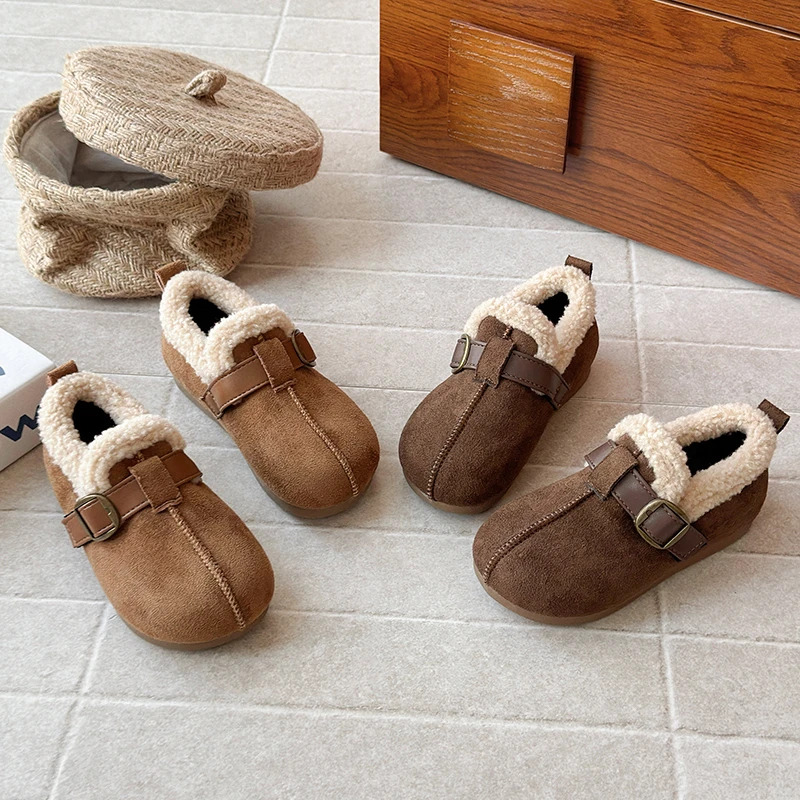 2025秋冬季新款儿童圆头法式二棉勃肯鞋中大童软底棉鞋宝宝毛毛鞋