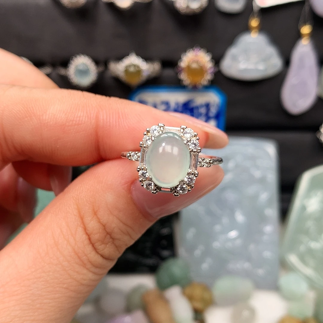 翡翠银S925镶嵌颈饰戒指