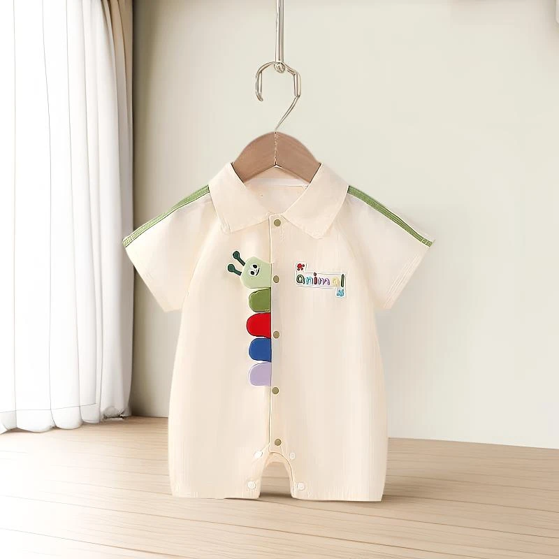 【夏季】新款生动毛毛虫半袖哈衣字母翻领超萌宝宝婴幼儿衣服童装