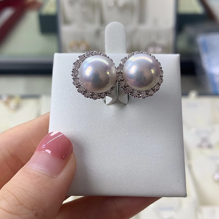 耳饰银S925镶嵌淡水珍珠淡水偏蓝光爱迪生10～11微瑕