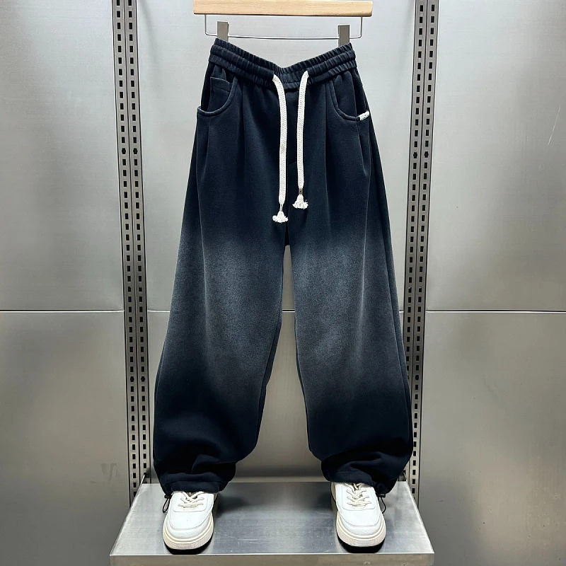 春季新款渐变脏脏裤重磅做旧直筒休闲卫裤拖地裤潮牌宽松阔腿长