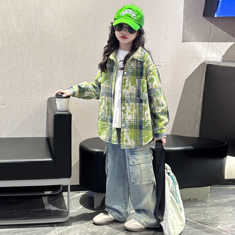 女童衬衫外套春装2025新款洋气时髦大童春季格子儿童韩系穿搭上衣