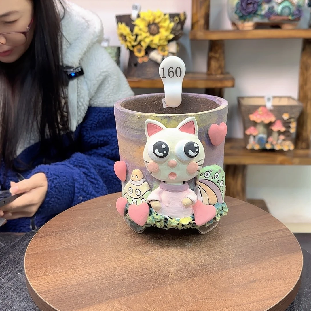 本墨花器麦饭石手捏花盆