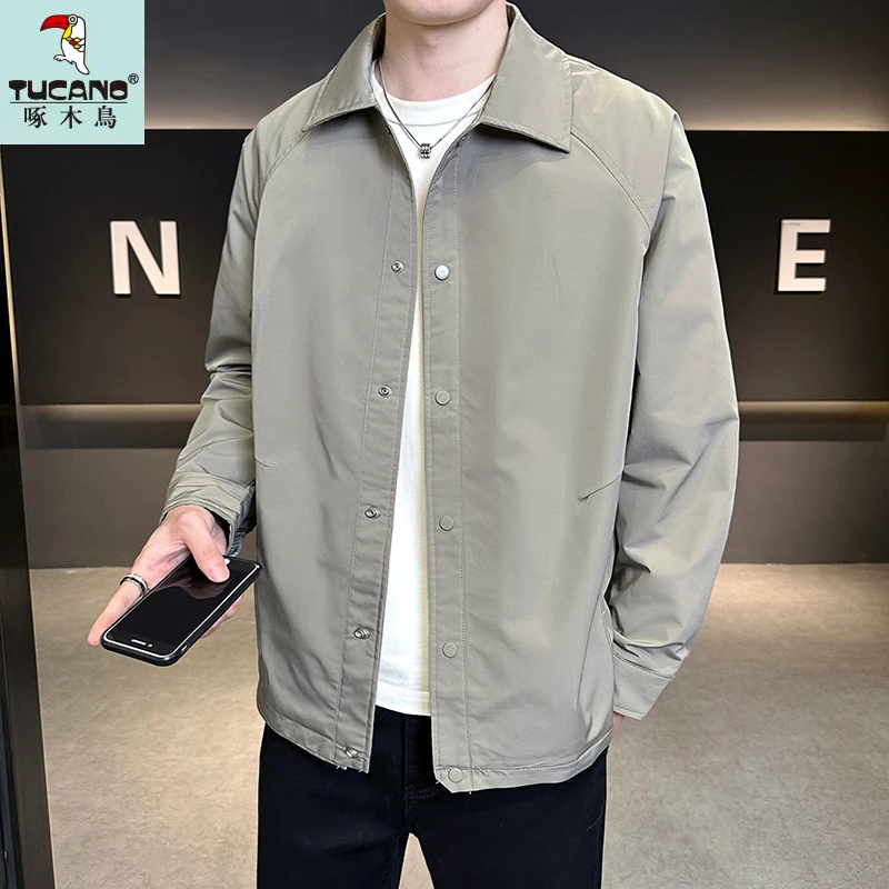 TUCANO/啄木鳥纯色翻领秋季新款男士工装夹克休闲百搭上衣外套男
