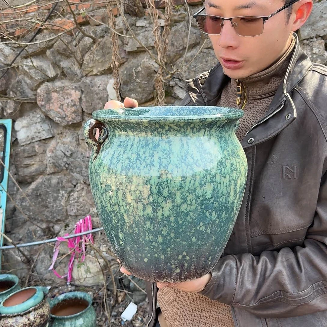 紫砂花盆口25高25（一个绿耳朵雪花