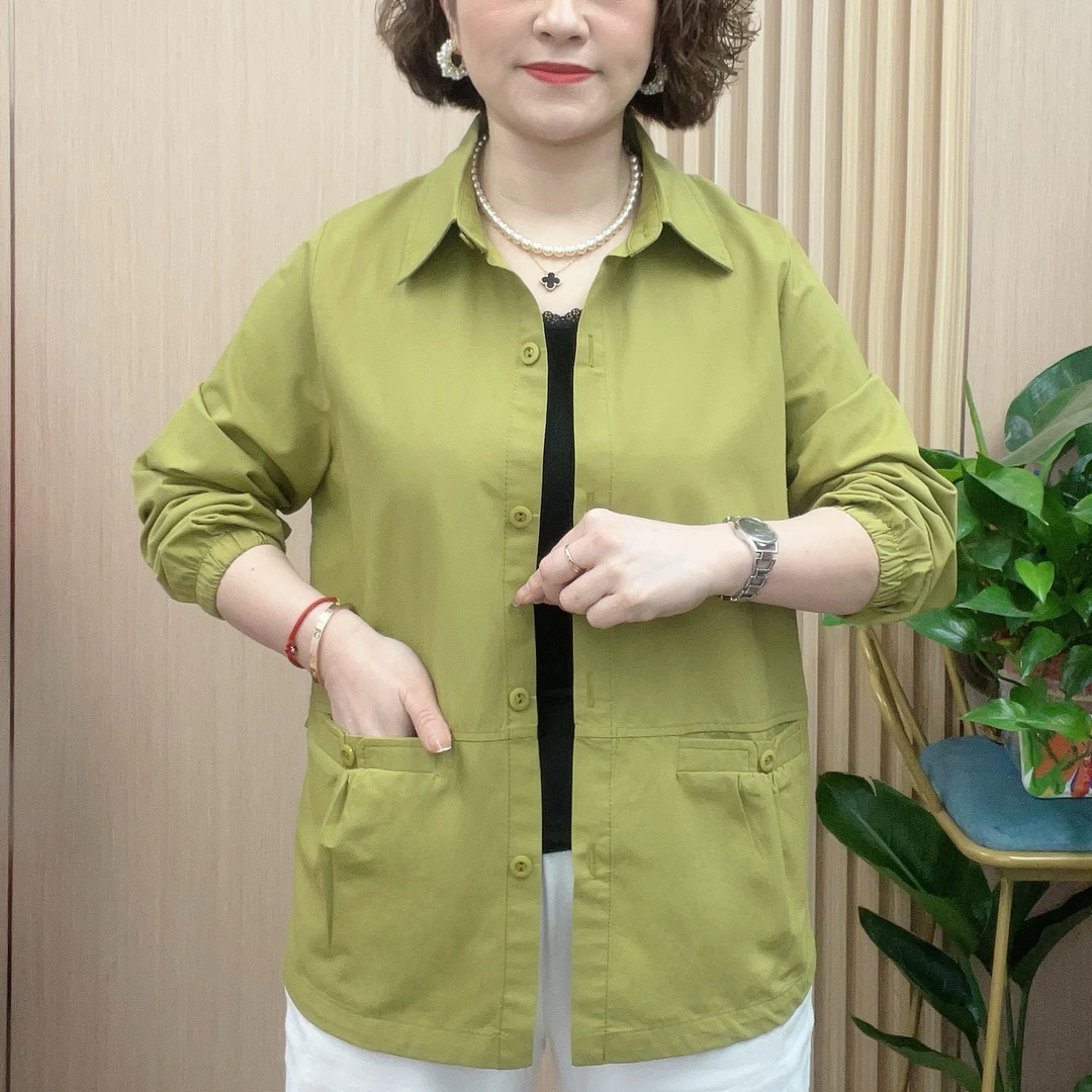 春夏新款时尚宽松休闲妈妈外套春装妈妈装开衫洋气上档次（花边款）