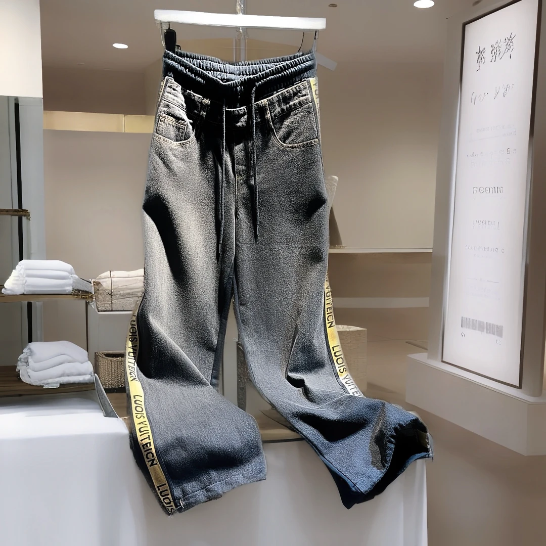 1356「AB面拼接的黑色牛仔裤裤子阔腿裤，一半叛逆，一半深邃——